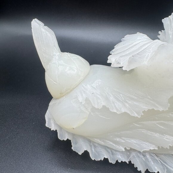 Carved White Jade Cabbage Chinese Wealth Fortune Bok Choy Sculpture Ornament Hom - Picture 6 of 14